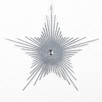 Ornament Pin Star Silver Glitter 200mm