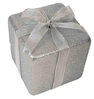 Gift Box Silver Glitter with Silver Ribbon 