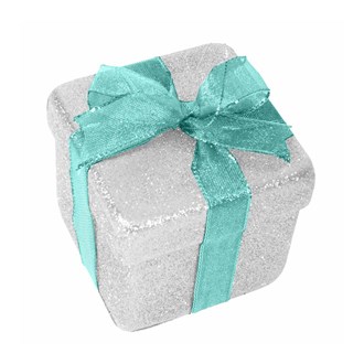 Gift Box White Glitter with Teal Ribbon 100mm 