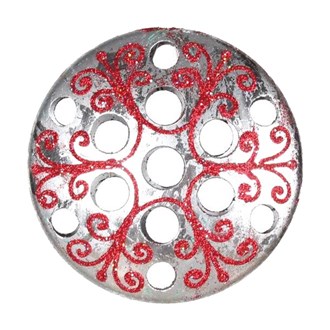Bauble Flat Hollow Antique Silver and Red 200mm