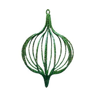 Ornament Metal Framework Onion Glitter Green 130mm 