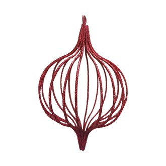 Ornament Metal Framework Onion Glitter Red 130mm