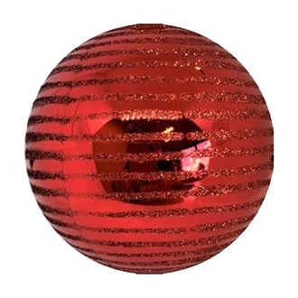 Bauble Shiny Red with Glitter Lines 100mm