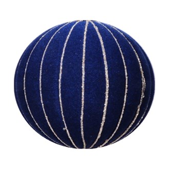 Bauble Flocked Blue with Champagne Glitter Lines 80mm