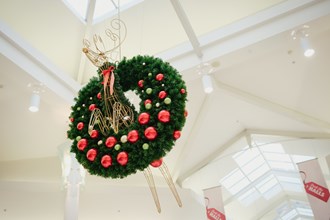 Reindeer Flying Gold Frame with Greenery Saddle 2.15M