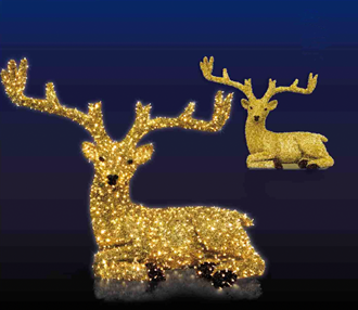 Reindeer 3D Sitting Gold Illuminated 24Volt Warm White LED 2.4M x 3.2M