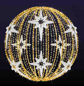 Ball Illuminated 3D 230Volt Warm White LED with Cool White 8 Point Stars 2.3M