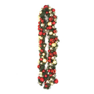 Garland Straight Green Pre Decorated with Red and Gold 