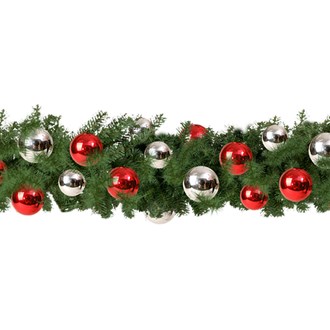 Garland Straight Green Pre Decorated Custom Colours Red and Silver 70mm/100mm Baubles 300mm x 3M 