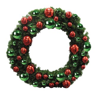 Wreath Single Sided Green Pre Decorated with Red and Green 1.5M
