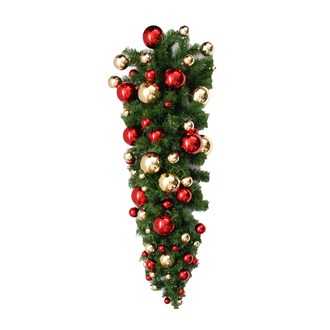 Christmas Tree Upside Down Wall Pre Decorated with Red and Gold 