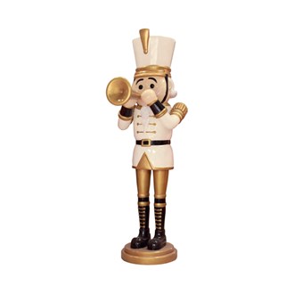 Nutcracker Giant Traditional with Trumpet Fibreglass White Black and Gold 2.75M