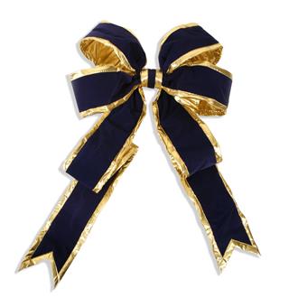 Large Bow Velvet 4 Loop Blue and  Gold 600mm