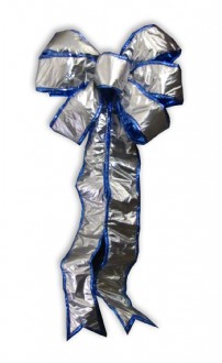 Large Satin Bow Satin 7 Loop Silver and Blue 900mm